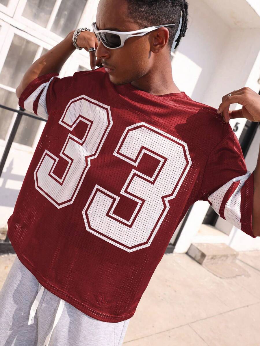 Manfinity Dauomo Men's Casual Number Print Round Neck Short Sleeve T-Shirt, Summer
