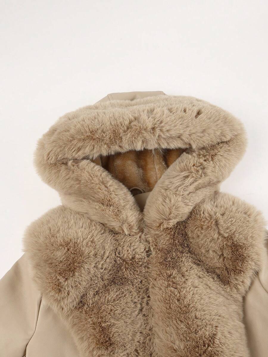Giolshon Women's PU Jacket With Faux Fur And Belt - Perfect For Fall And Winter, And Stylish With Waist Tie For Casual Or Work Commute
