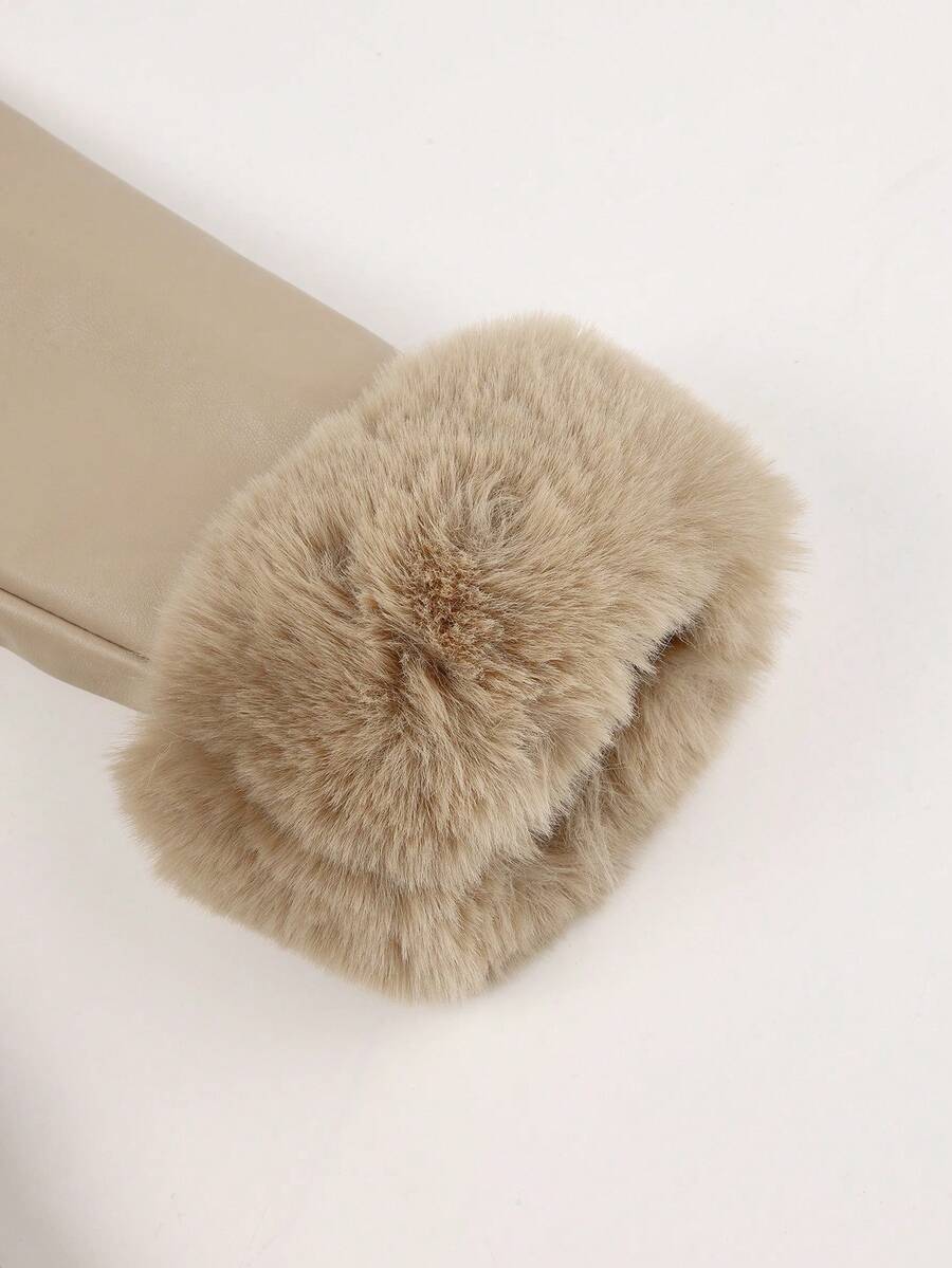 Giolshon Women's PU Jacket With Faux Fur And Belt - Perfect For Fall And Winter, And Stylish With Waist Tie For Casual Or Work Commute