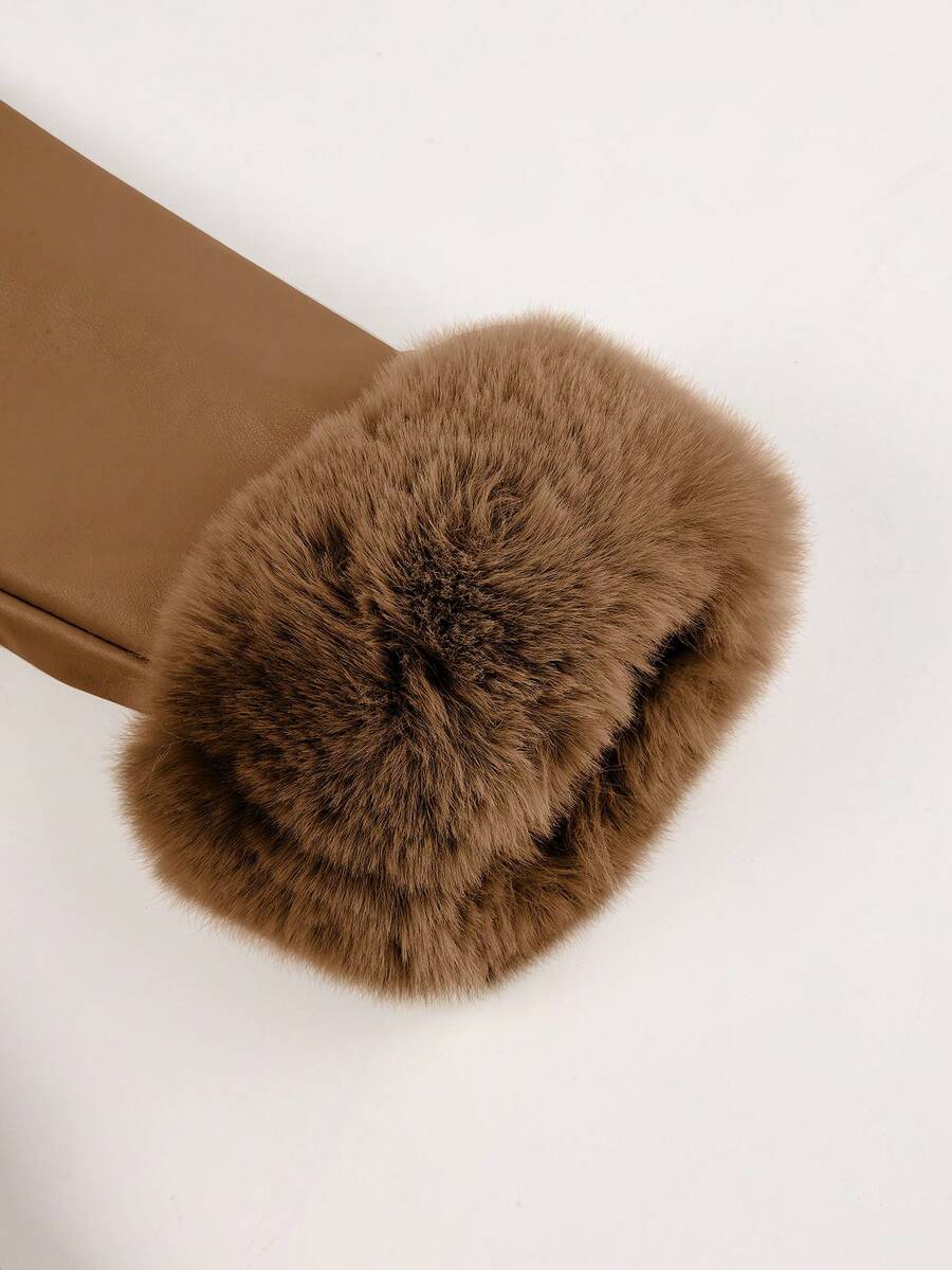 Giolshon Women's PU Jacket With Faux Fur And Belt - Perfect For Fall And Winter, And Stylish With Waist Tie For Casual Or Work Commute