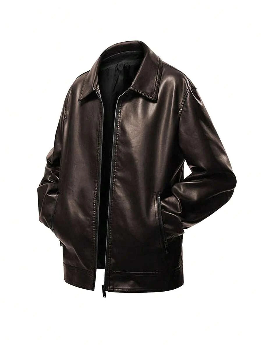 Men's Spring Autumn New Motorcycle Leather Jacket Outerwear,Fleece