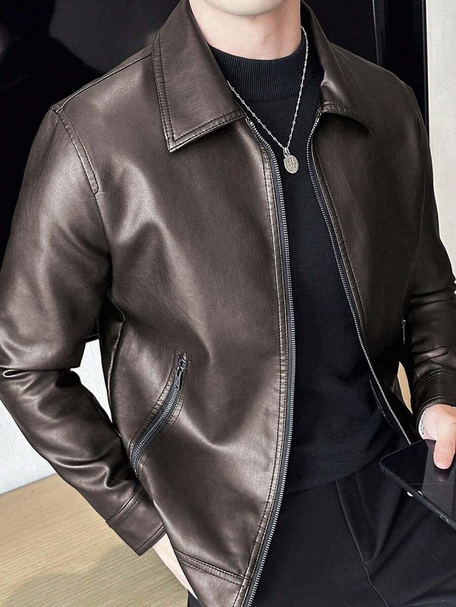 Men's Spring Autumn New Motorcycle Leather Jacket Outerwear,Fleece
