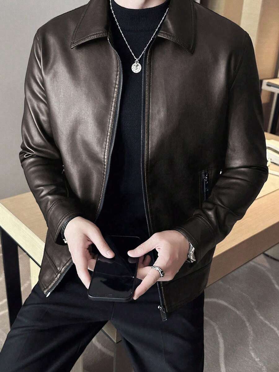 Men's Spring Autumn New Motorcycle Leather Jacket Outerwear,Fleece
