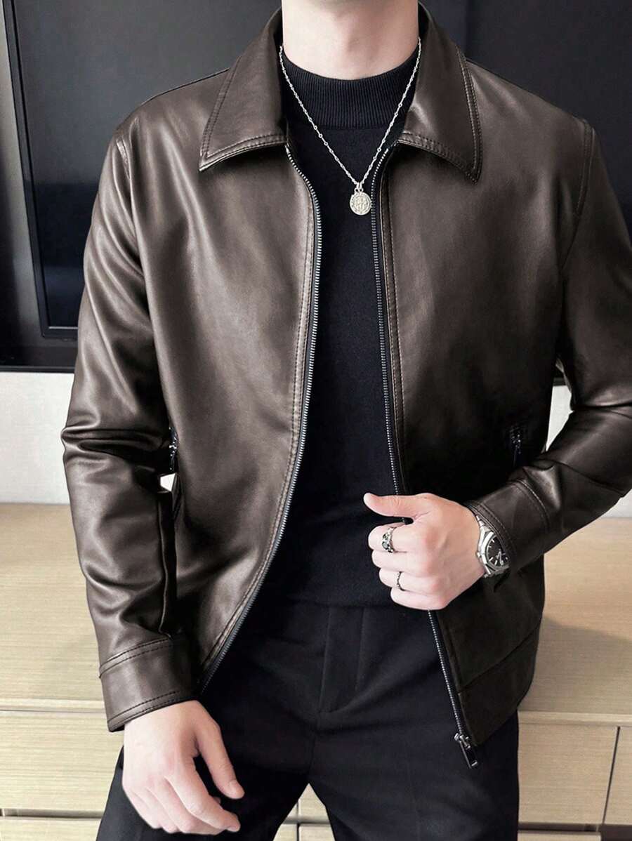 Men's Spring Autumn New Motorcycle Leather Jacket Outerwear,Fleece