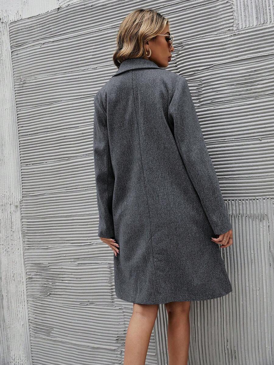 EMERY ROSE Women's Casual Solid Color Double-Breasted Overcoat, Autumn/Winter