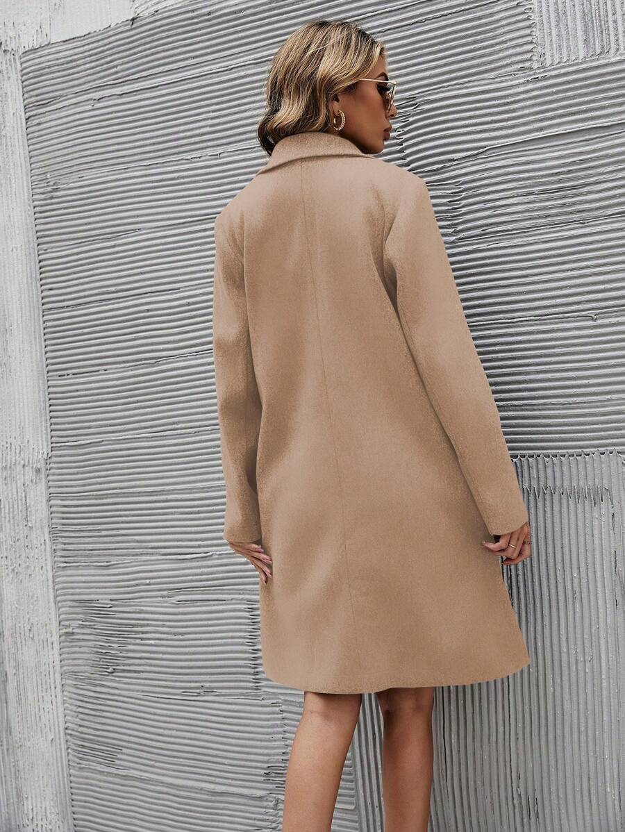 EMERY ROSE Women's Casual Solid Color Double-Breasted Overcoat, Autumn/Winter