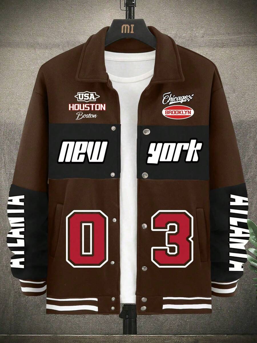 Manfinity LEGND Men Letter Graphic Colorblock Drop Shoulder Oversize Jacket, Colorful, Race Car, Long Sleeve, Going Out, Techwear, Boyfriend Gift, Men Red And Black Jacket, Men Varsity Jacket, Men Streetwear Jacket, Grunge, Fall