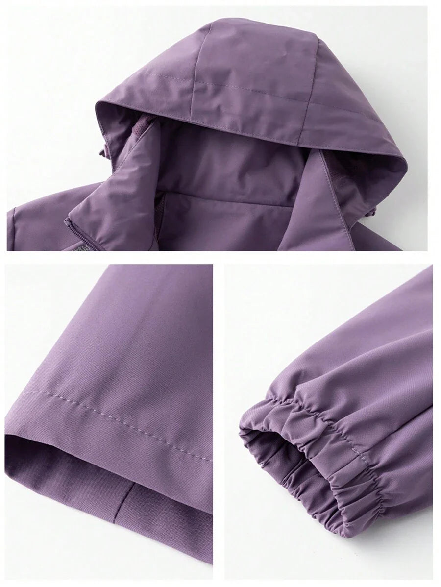 Winbreaker Jacket Thermal Lined Softshell Coat Hooded Waterproof Windproof Lightweight Insulated Hiking Camping, Fleece