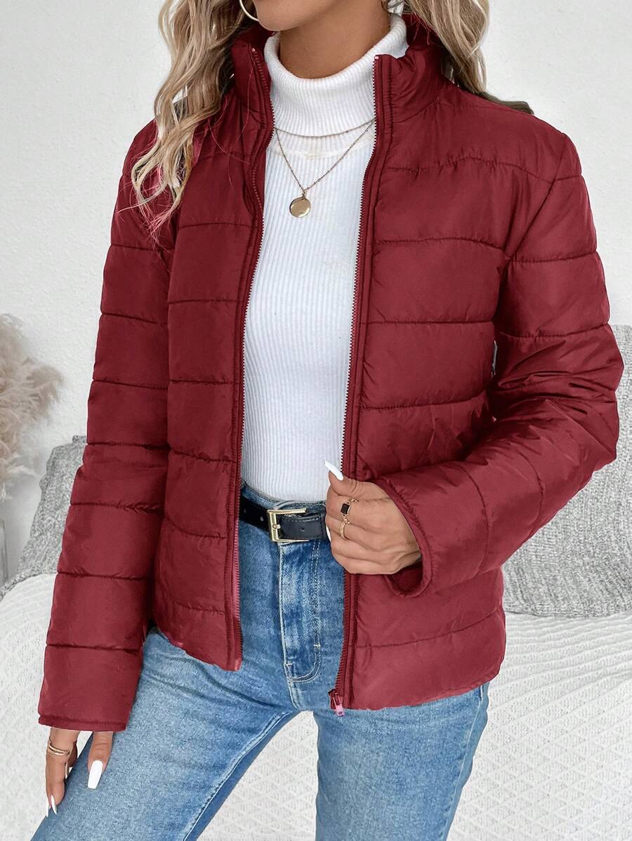 LUNE Women Solid Color Long Sleeve Zipper Stand Collar Casual Winter Jacket Fall Cloth For Women