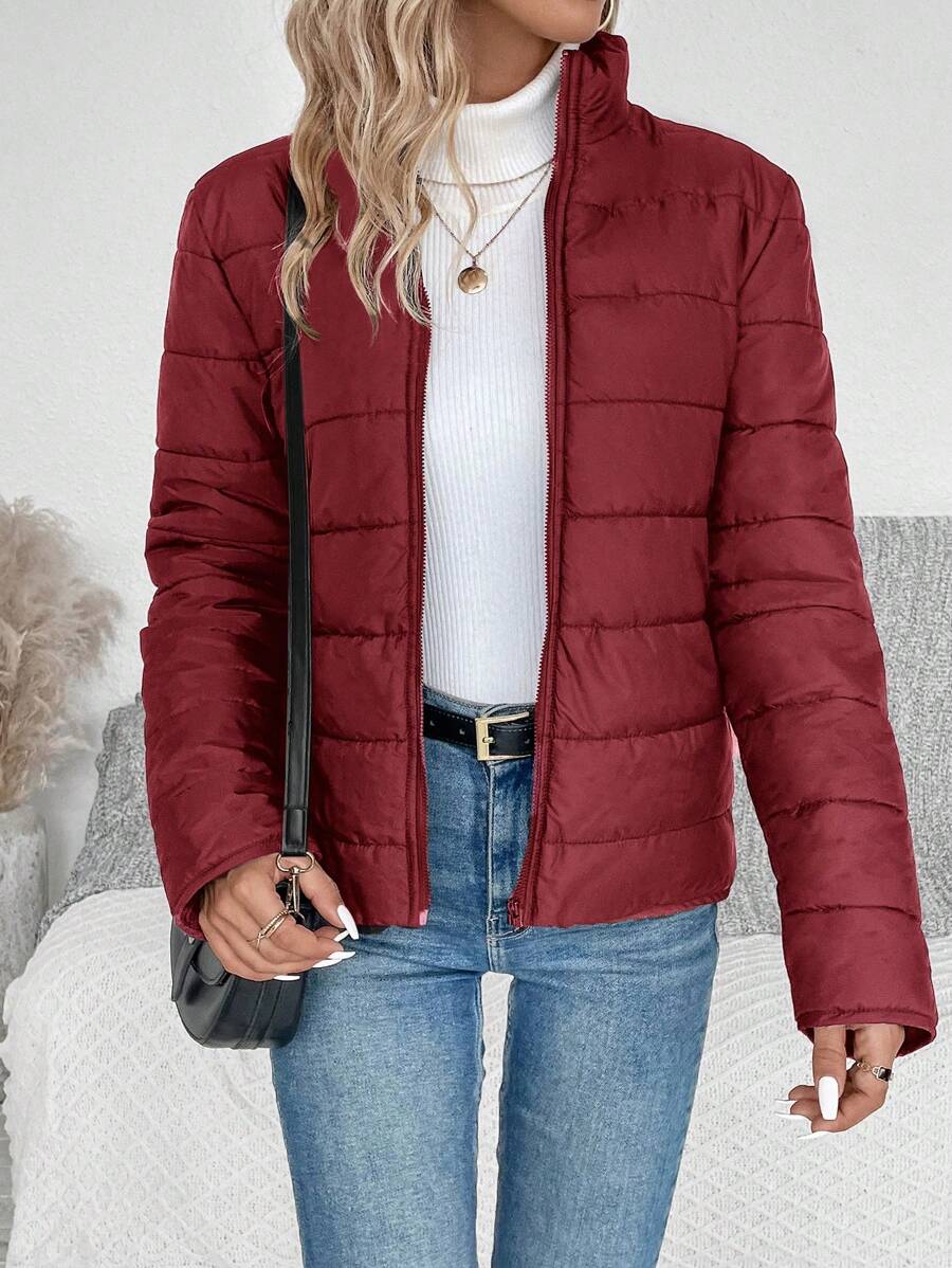 LUNE Women Solid Color Long Sleeve Zipper Stand Collar Casual Winter Jacket Fall Cloth For Women