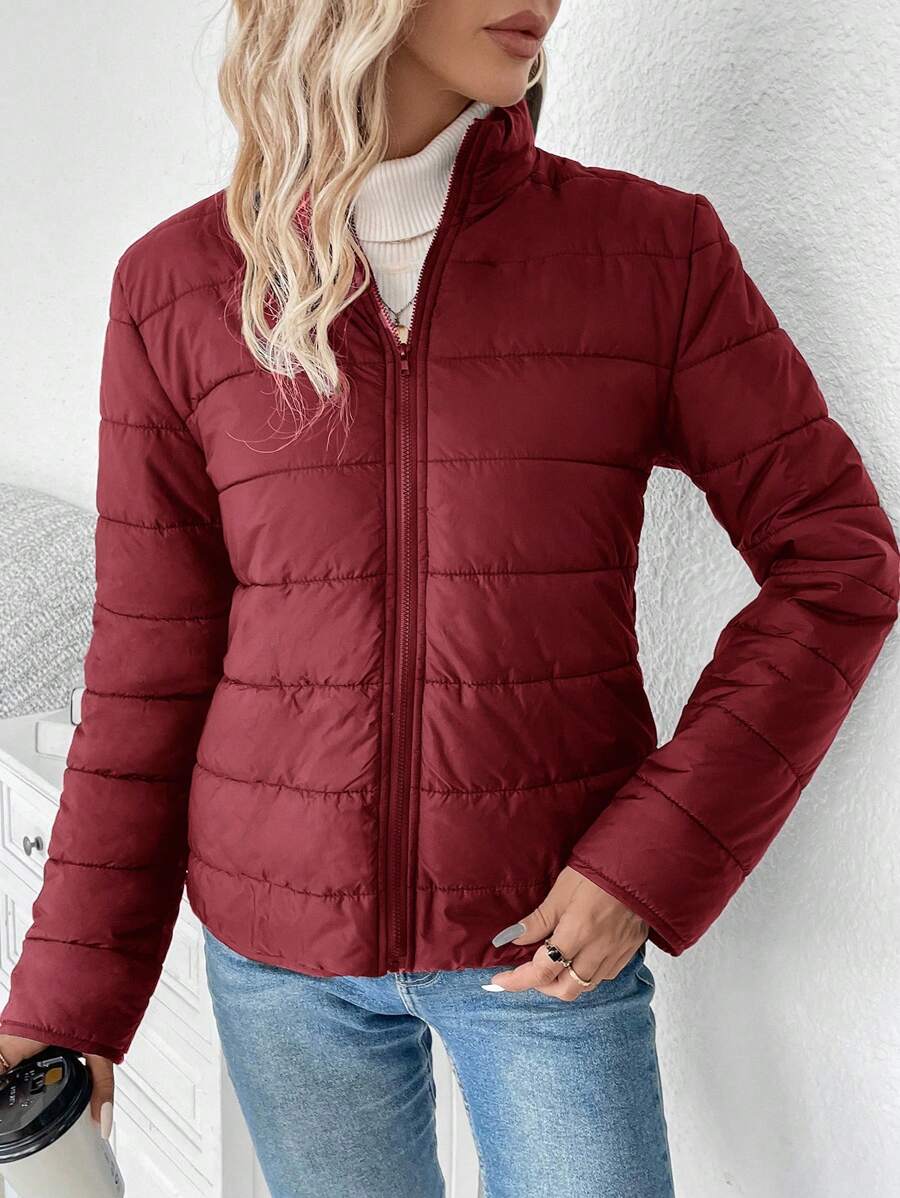 LUNE Women Solid Color Long Sleeve Zipper Stand Collar Casual Winter Jacket Fall Cloth For Women