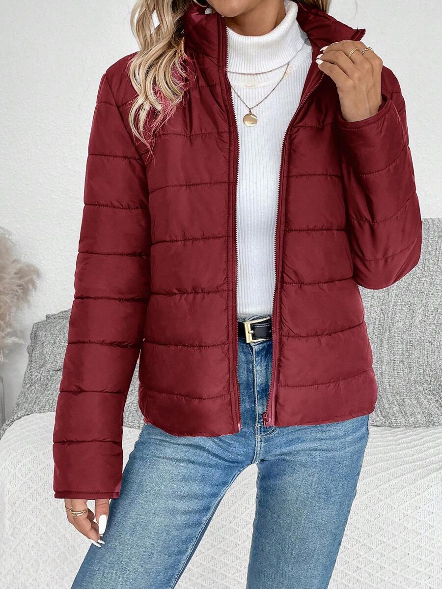 LUNE Women Solid Color Long Sleeve Zipper Stand Collar Casual Winter Jacket Fall Cloth For Women