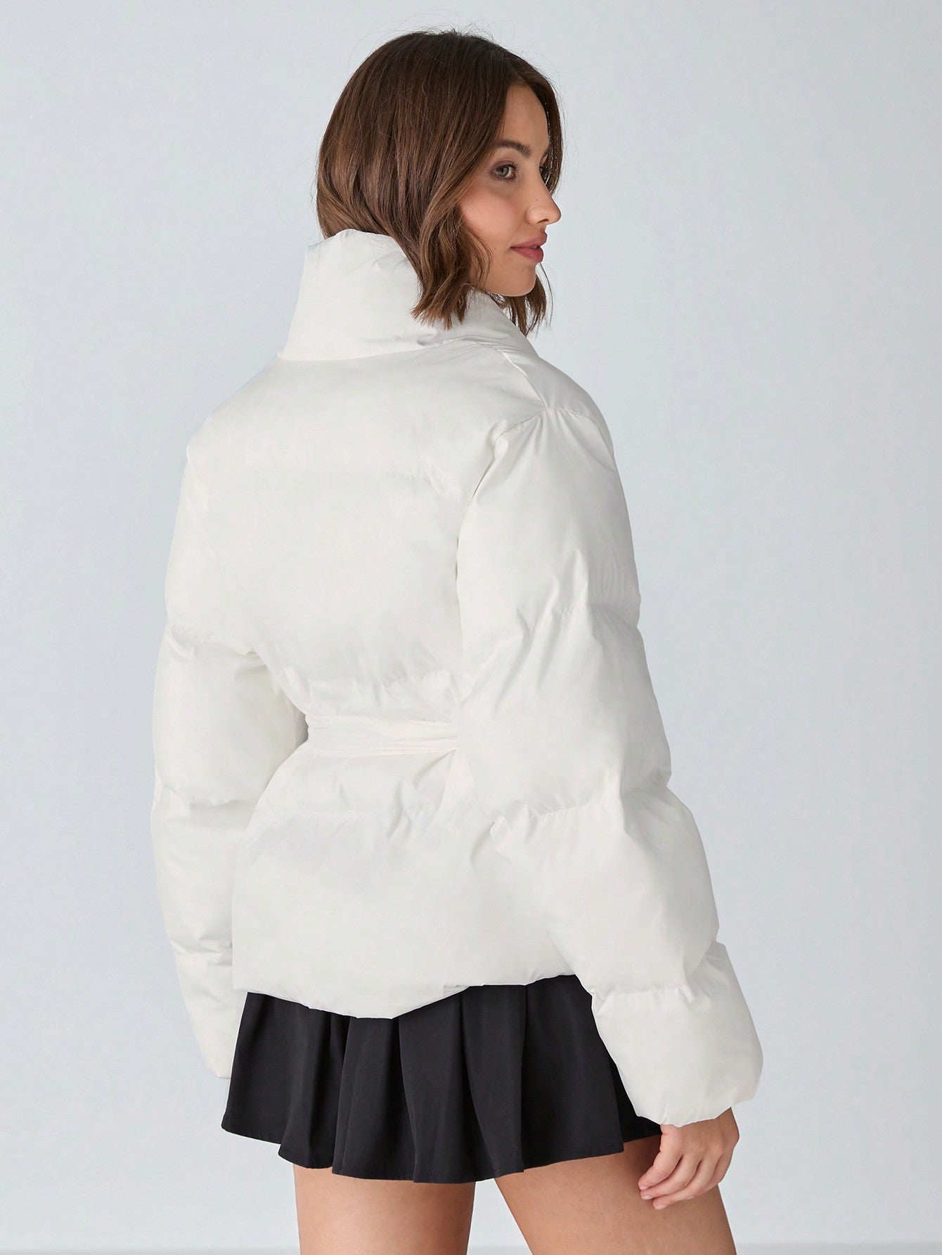 Enchnt 1 Piece Women's Solid Color Long Sleeve Tie Front Bow Simple Cute Warm Jacket, Casual Daily Wear, Autumn And Winter Women's Clothing, Winter Outfits, Christmas Coats