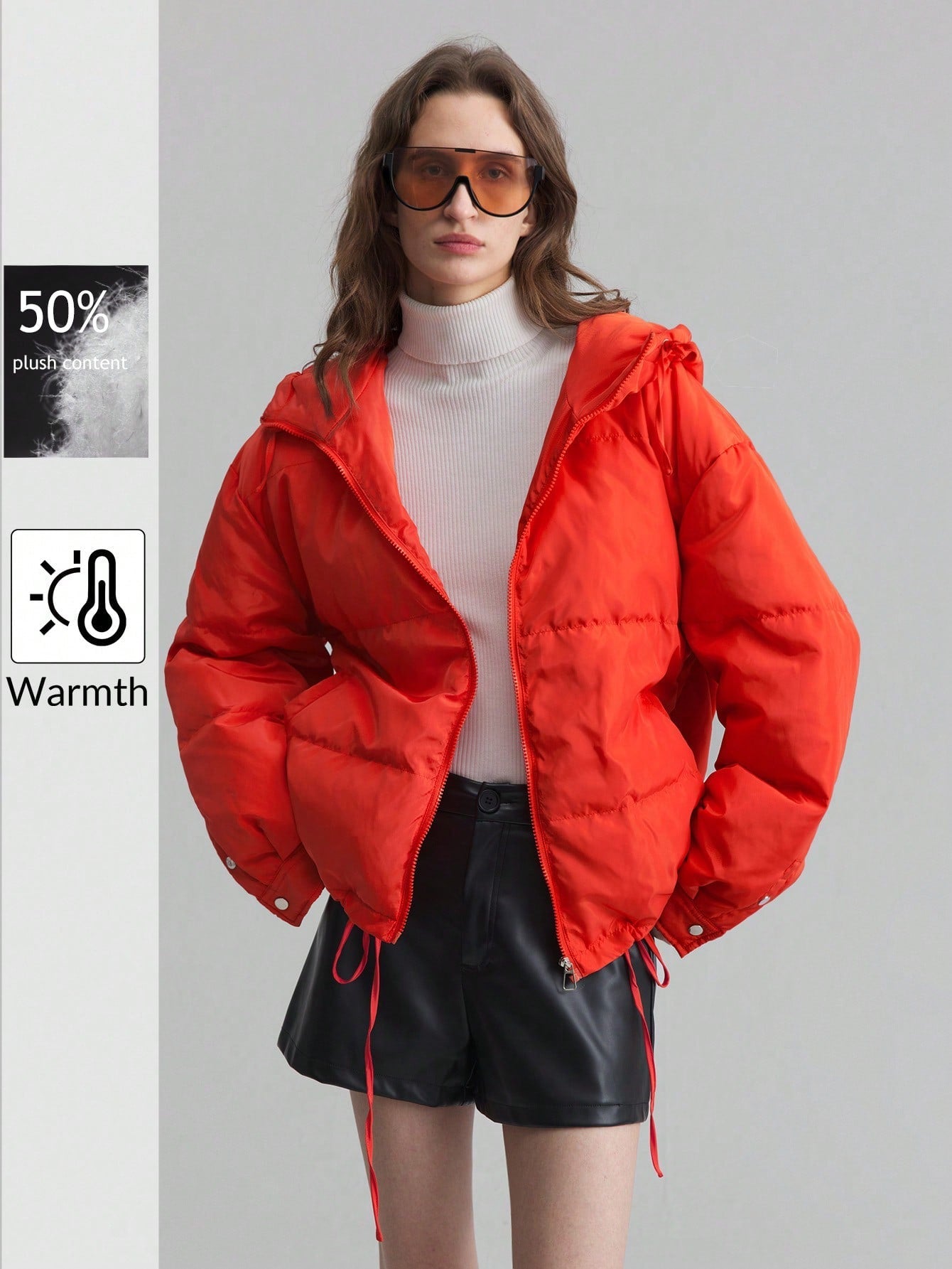 Ontre Women's Hooded Holiday Red Thermal Down& Feathers Jacket, Winter Casual Outerwear