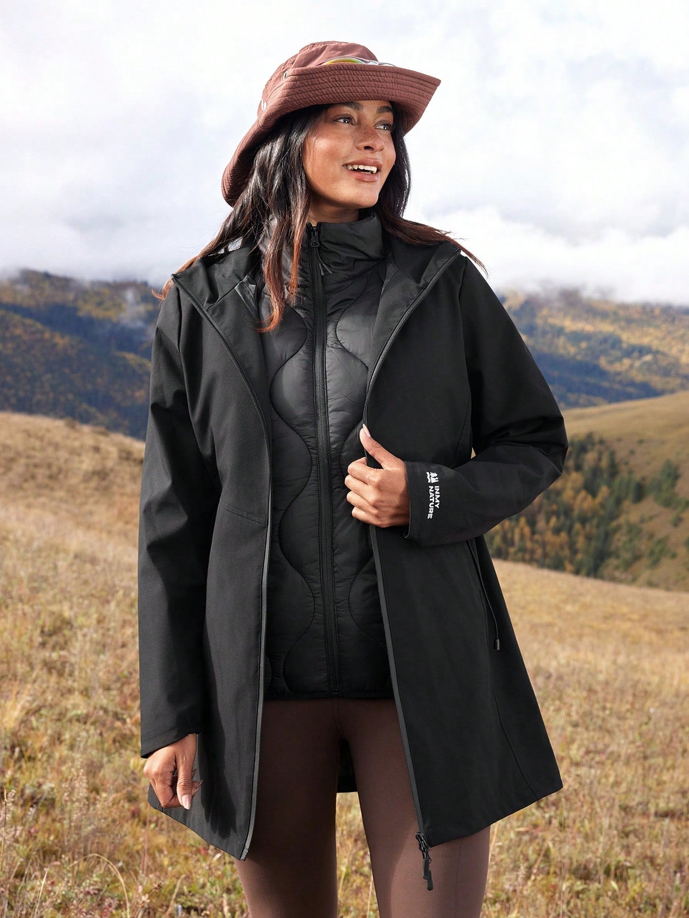 In My Nature Women's Solid Color Front Zip Letter Print Casual Outdoor Softshell Jacket