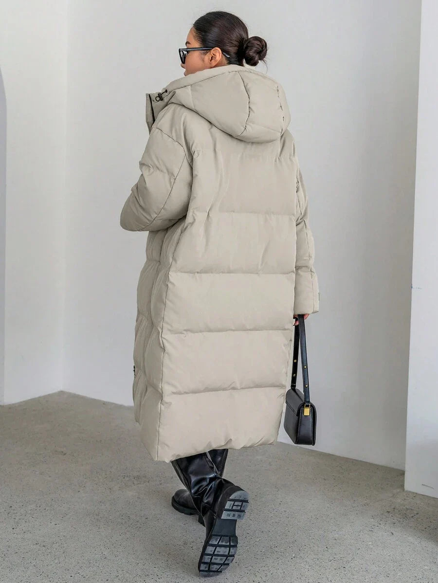 DAZY Letter Patched Detail Zip Up Hooded Padded Coat ,Winter Women Clothes,Winter Coat Women