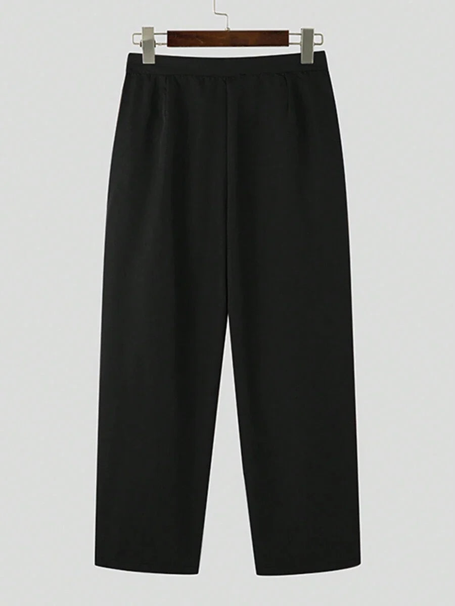 INCERUN Fashion Mens Zipper High Waist Pleated Bottoms Chino Pants Casual Solid Long Trousers