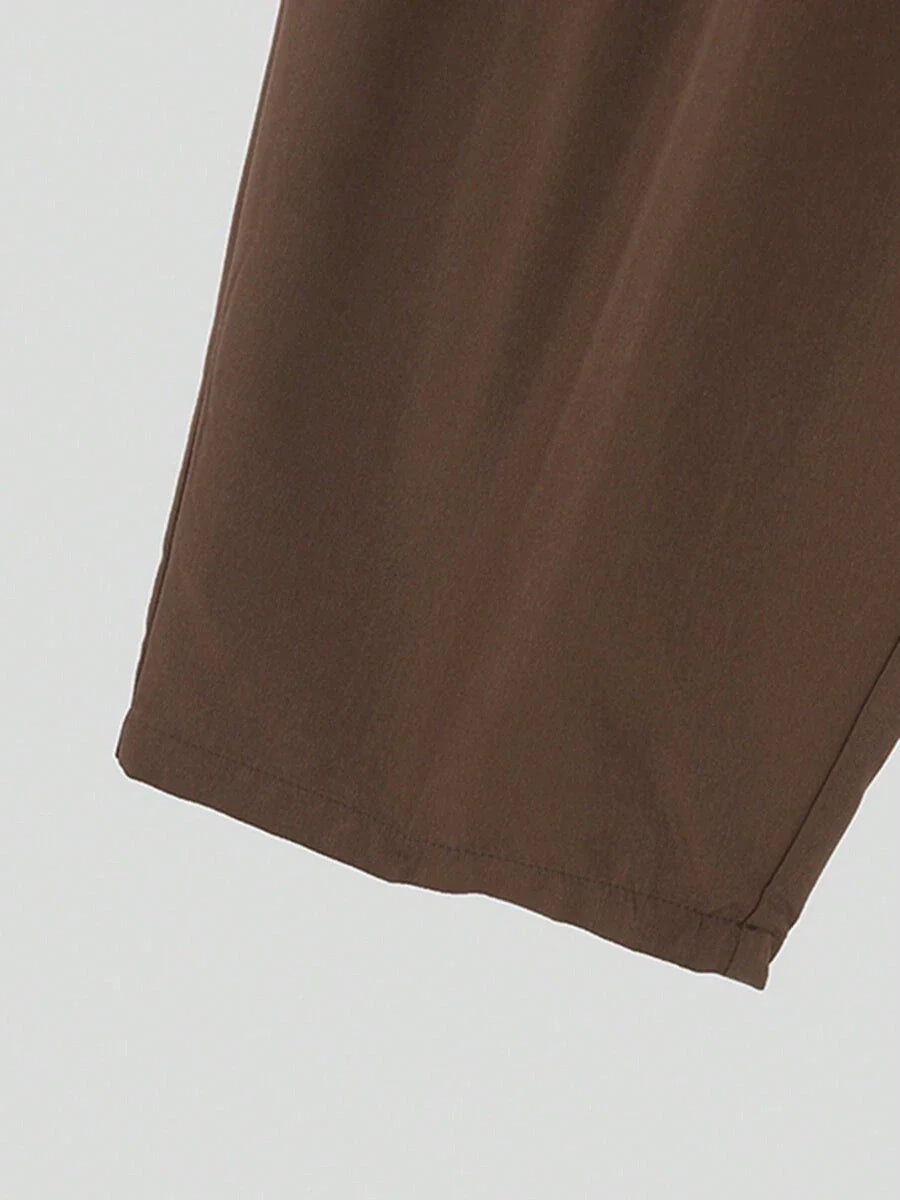 INCERUN Fashion Mens Zipper High Waist Pleated Bottoms Chino Pants Casual Solid Long Trousers