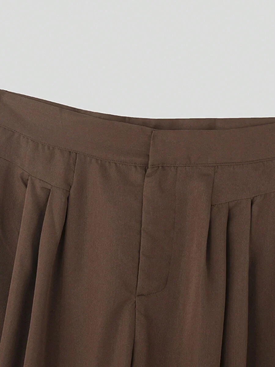 INCERUN Fashion Mens Zipper High Waist Pleated Bottoms Chino Pants Casual Solid Long Trousers