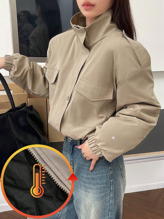 DAZY Women's Solid Color Simple Daily Wear Padded Coat With Long Sleeves ,Winter Women Clothes,Winter Coat Women Jacket