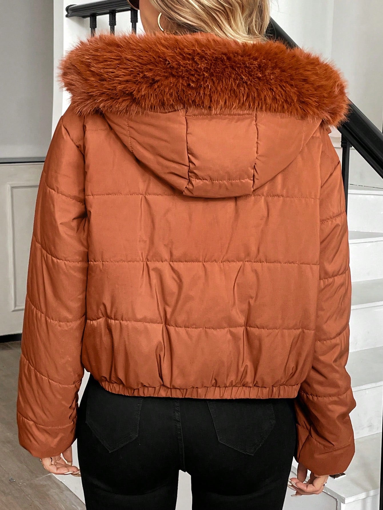 SHEIN LUNE Women Casual Solid Color Fur Collar Hooded Padded Coat, Winter  Winter Clothes For Women  Winter Clothes Fleece