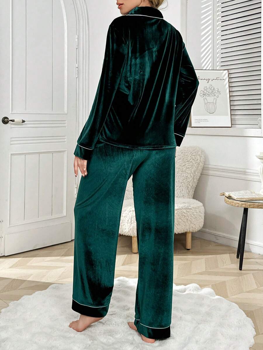 Contrast Color Trim Patch Pocket Long Sleeve Top