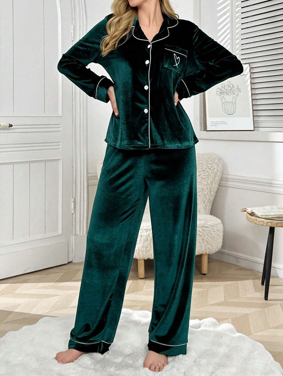 Contrast Color Trim Patch Pocket Long Sleeve Top
