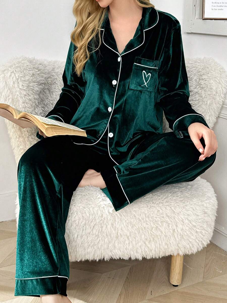 Contrast Color Trim Patch Pocket Long Sleeve Top