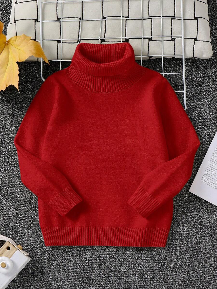 1pc Young Boys' Casual Comfortable Solid Color Versatile Loose Fit Turtleneck Sweater