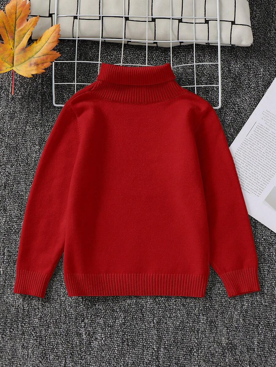 1pc Young Boys' Casual Comfortable Solid Color Versatile Loose Fit Turtleneck Sweater