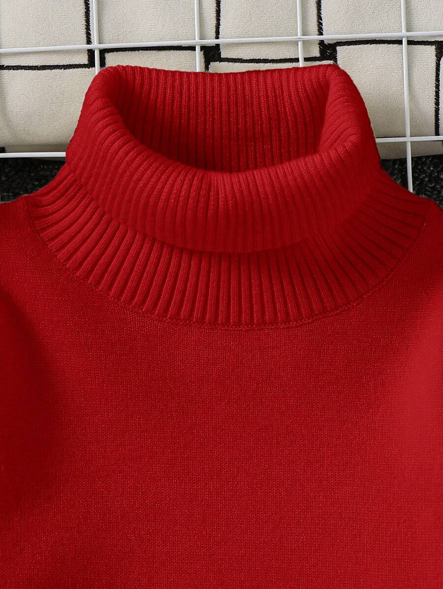 1pc Young Boys' Casual Comfortable Solid Color Versatile Loose Fit Turtleneck Sweater