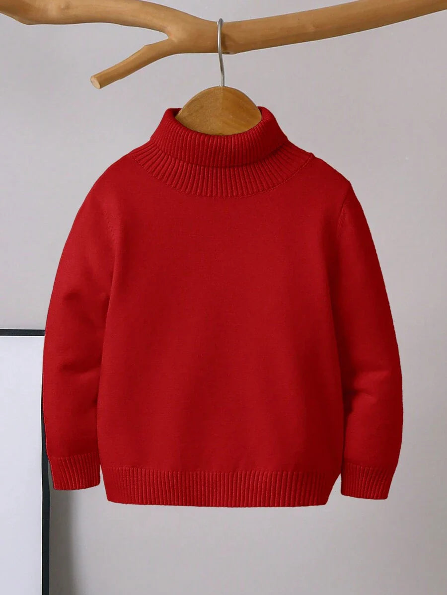 1pc Young Boys' Casual Comfortable Solid Color Versatile Loose Fit Turtleneck Sweater