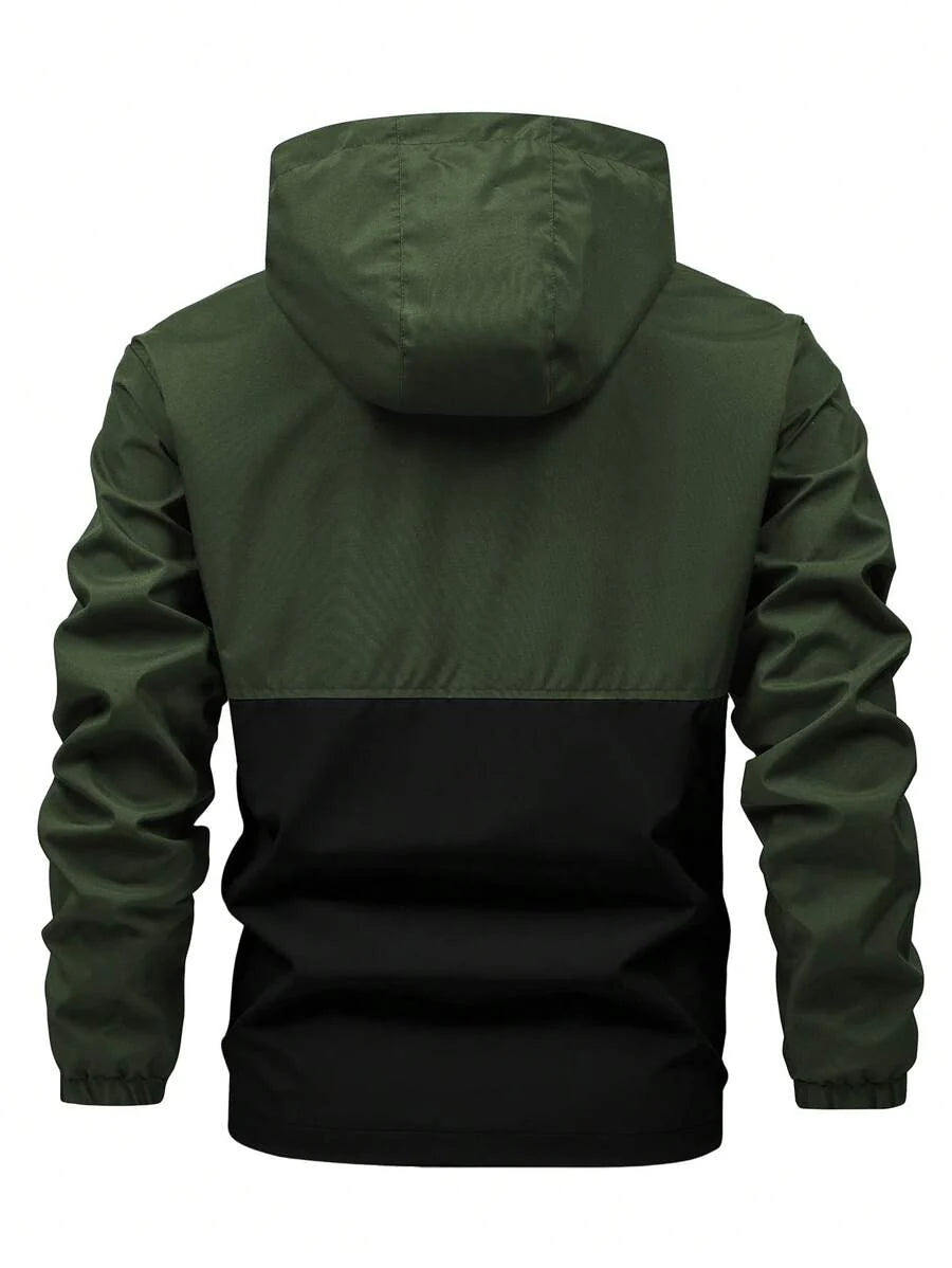 Manfinity Homme Men's Loose Fit Two Tone Letter Graphic Hooded Outdoor Windbreaker Jacket With Drawstring, For Fall