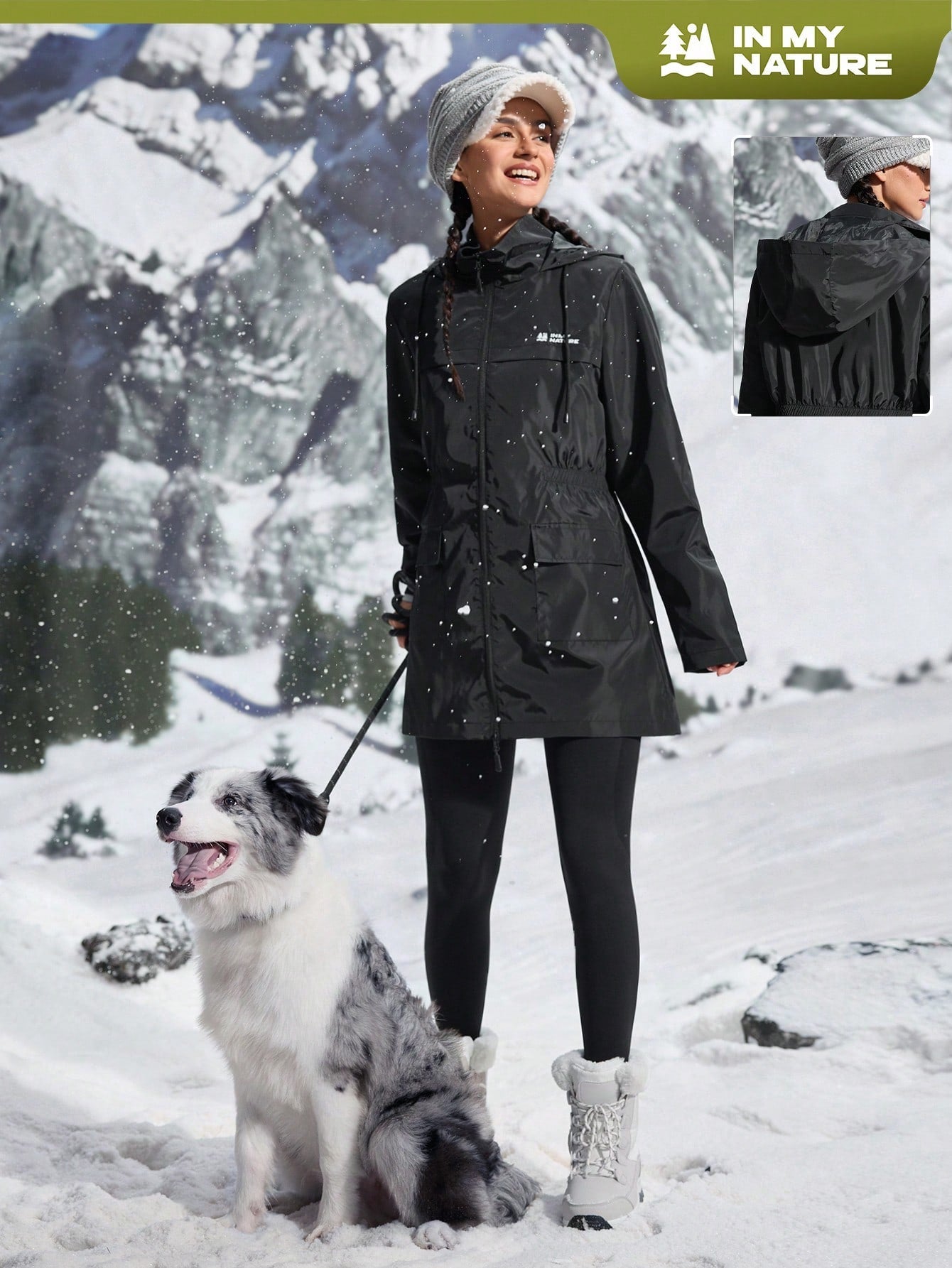 In My Nature Women's Letter Print Long Sleeve Hooded Casual Outdoor Raincoat Hiking Women Clothes