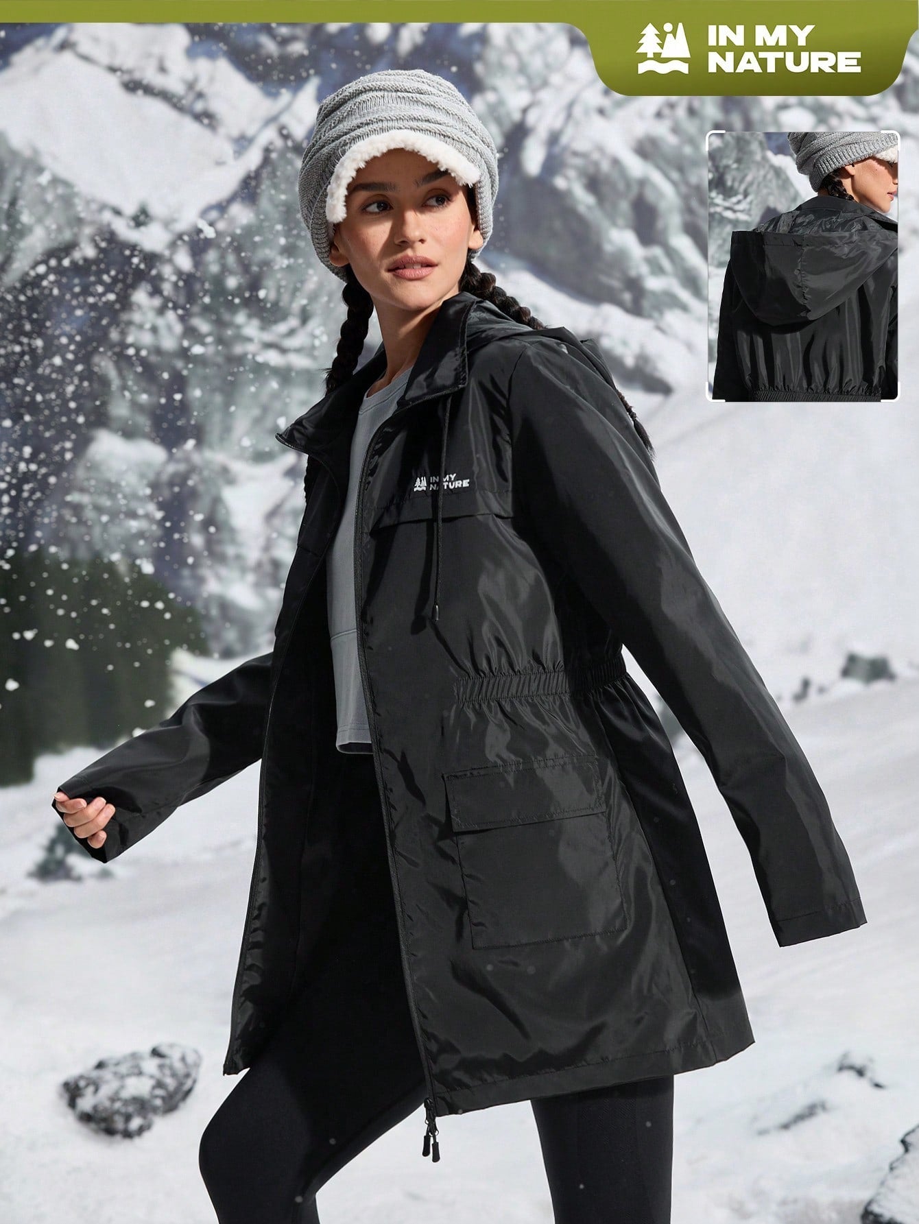 In My Nature Women's Letter Print Long Sleeve Hooded Casual Outdoor Raincoat Hiking Women Clothes