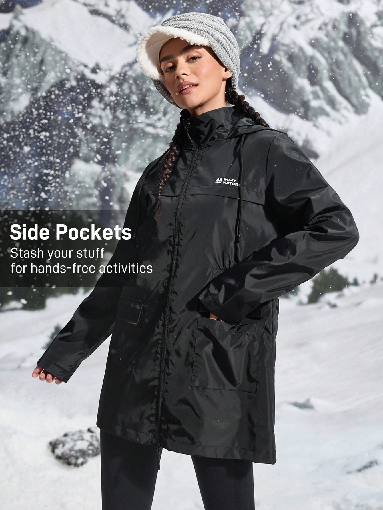 In My Nature Women's Letter Print Long Sleeve Hooded Casual Outdoor Raincoat Hiking Women Clothes