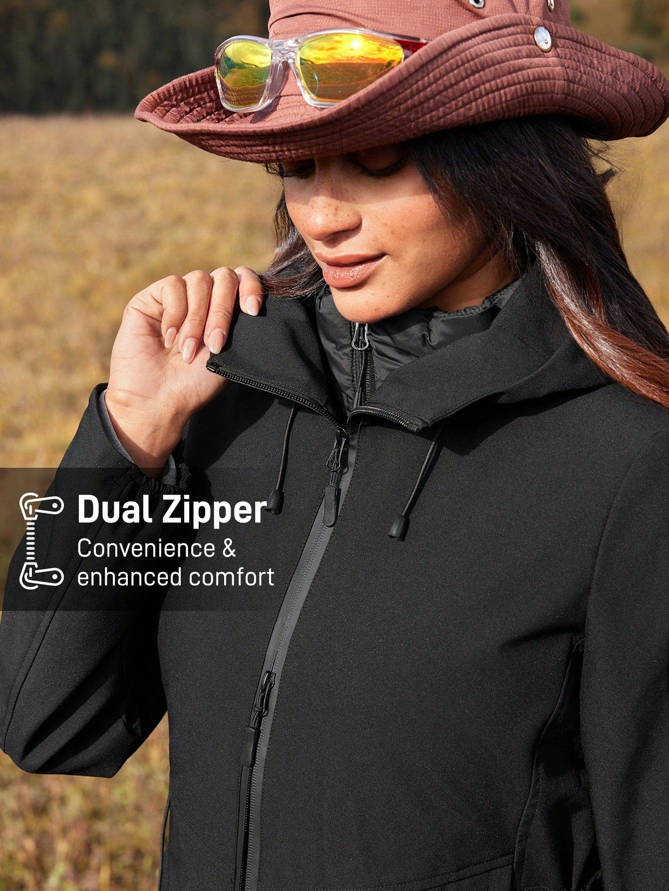 In My Nature Women's Solid Color Front Zip Letter Print Casual Outdoor Softshell Jacket