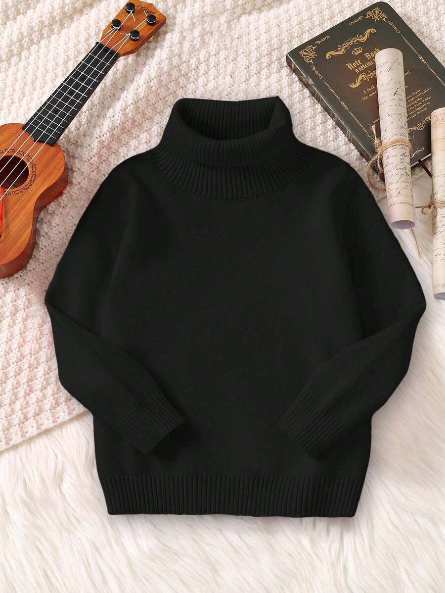 1pc Young Boys' Casual Comfortable Solid Color Versatile Loose Fit Turtleneck Sweater