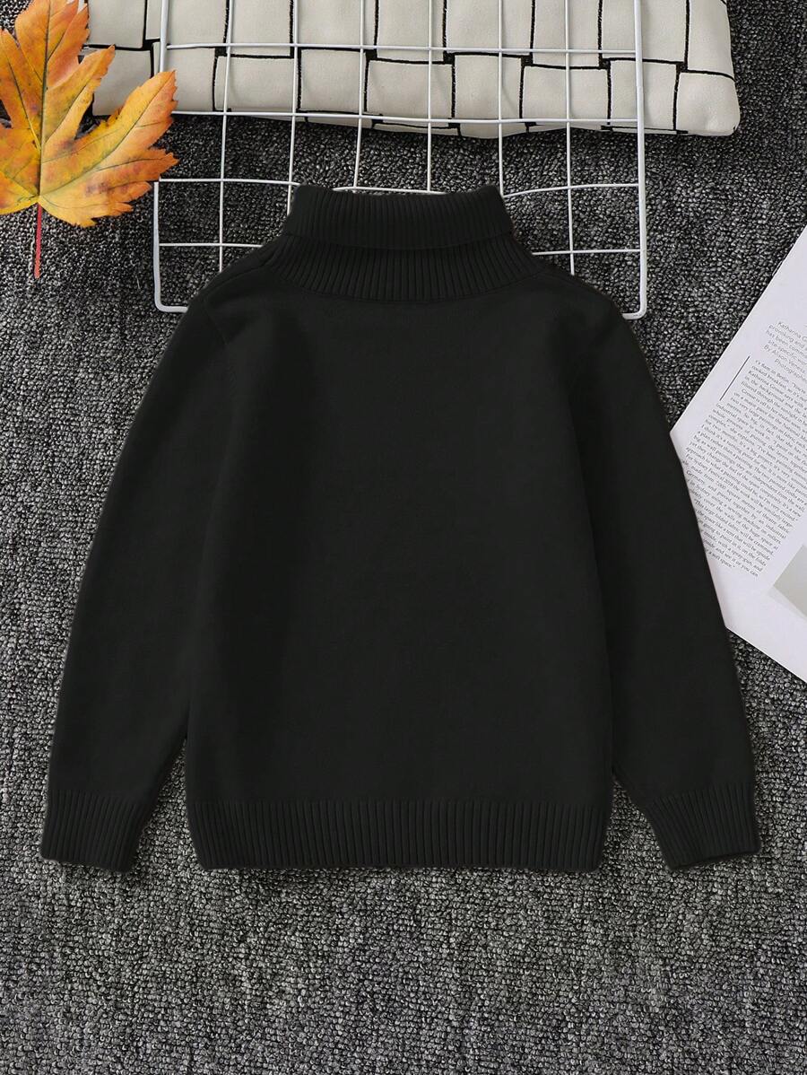 1pc Young Boys' Casual Comfortable Solid Color Versatile Loose Fit Turtleneck Sweater