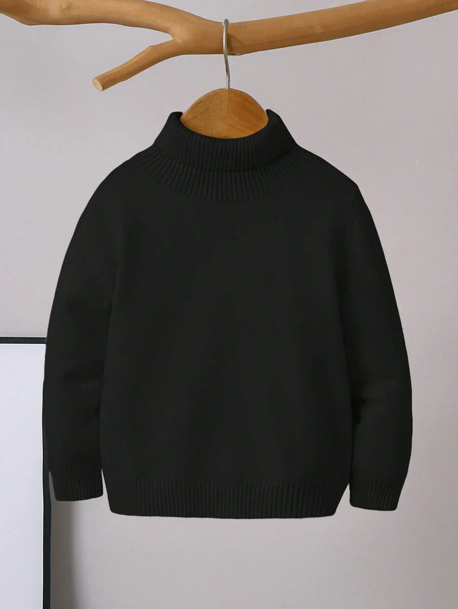 1pc Young Boys' Casual Comfortable Solid Color Versatile Loose Fit Turtleneck Sweater