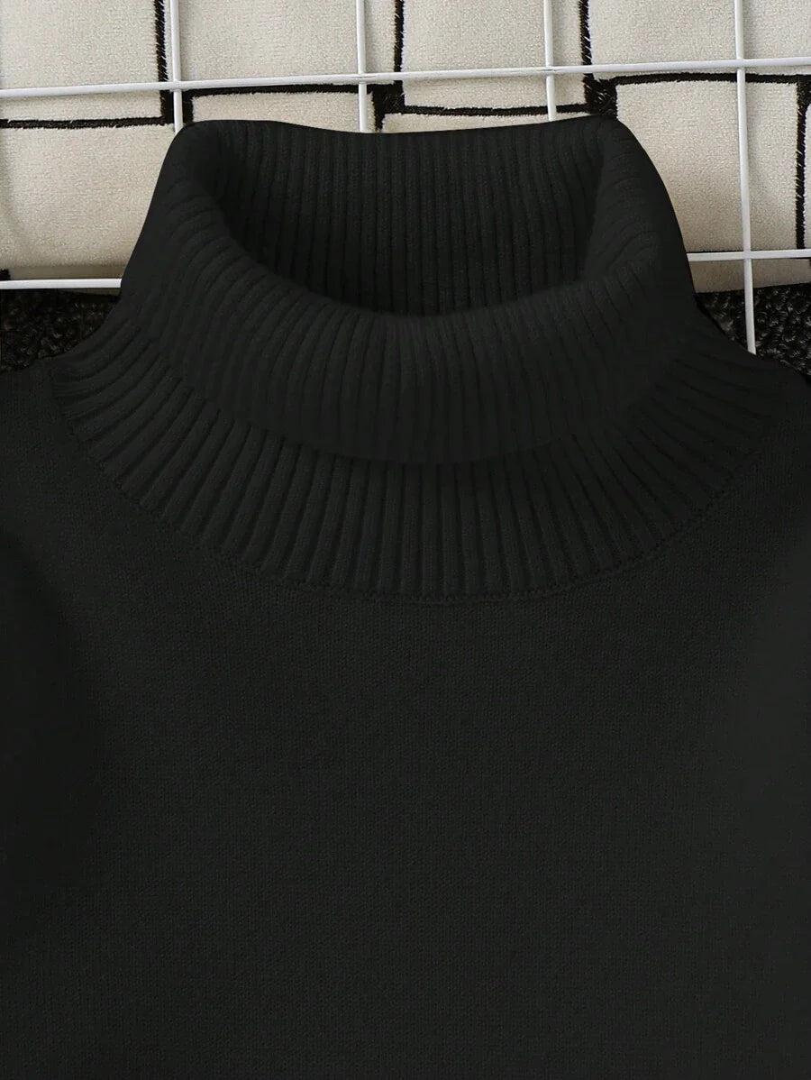 1pc Young Boys' Casual Comfortable Solid Color Versatile Loose Fit Turtleneck Sweater