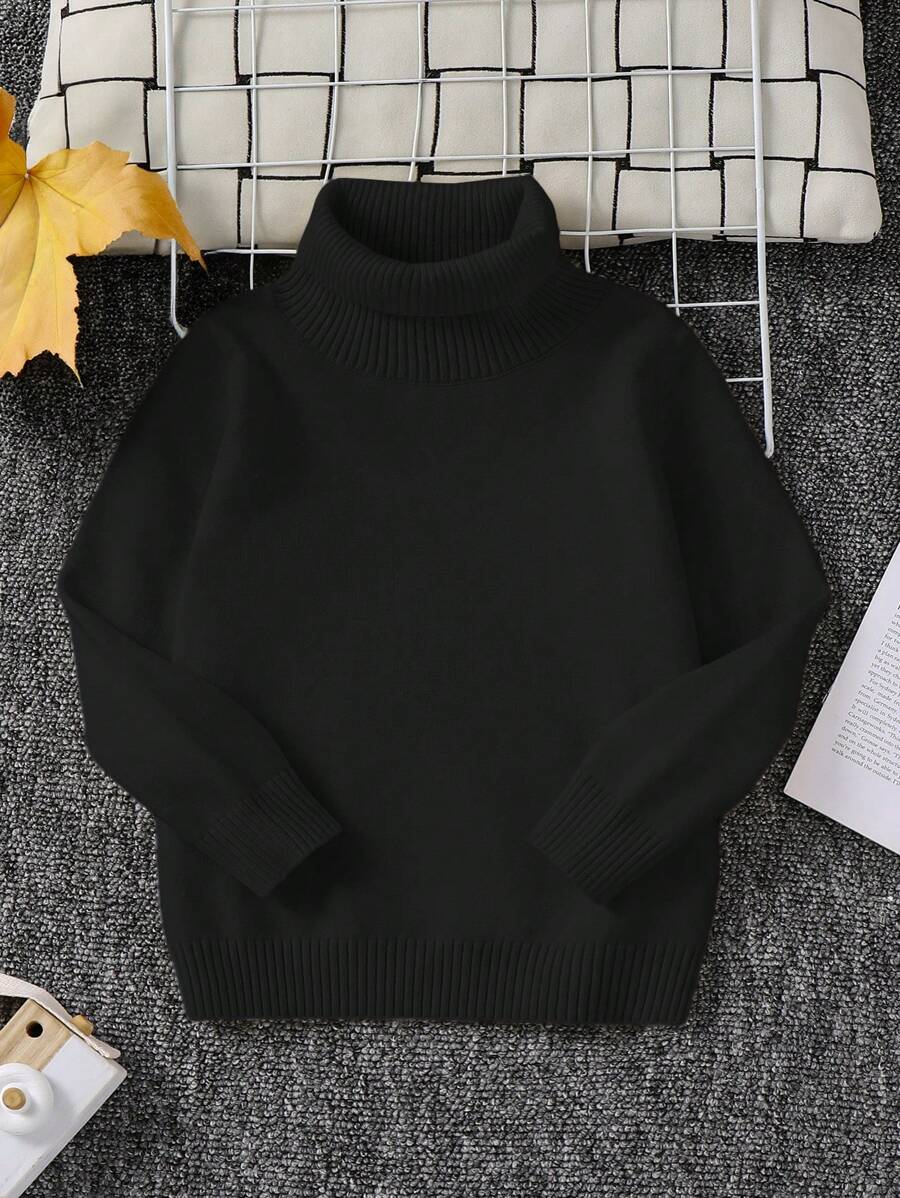 1pc Young Boys' Casual Comfortable Solid Color Versatile Loose Fit Turtleneck Sweater