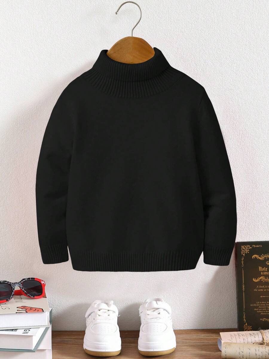 1pc Young Boys' Casual Comfortable Solid Color Versatile Loose Fit Turtleneck Sweater