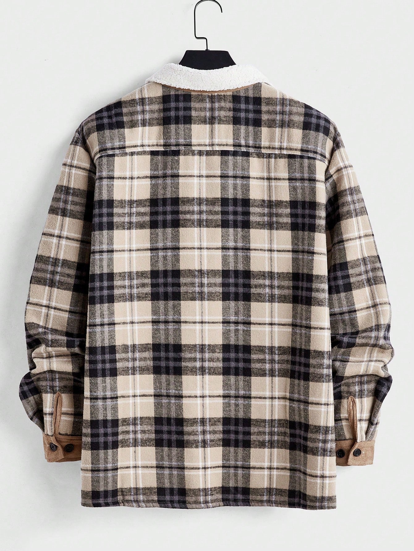 Manfinity Homme Men's Suede Patchwork Plaid Thermal Lined Jacket, Work Fashion Long Sleeve Jacket Color Block Checkered Jacket, For Friends, Husband, Boyfriend Gifts Fleece, Fall/Winter