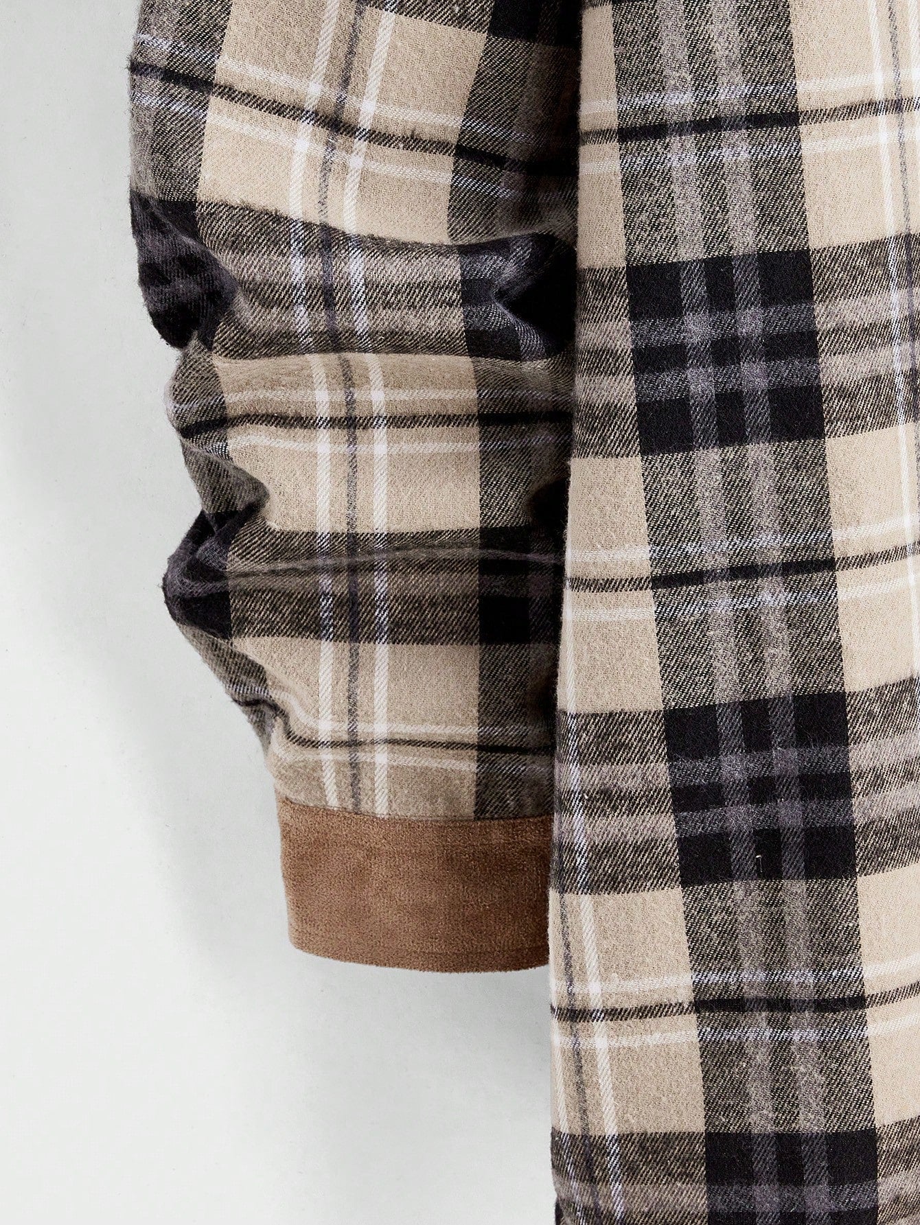Manfinity Homme Men's Suede Patchwork Plaid Thermal Lined Jacket, Work Fashion Long Sleeve Jacket Color Block Checkered Jacket, For Friends, Husband, Boyfriend Gifts Fleece, Fall/Winter