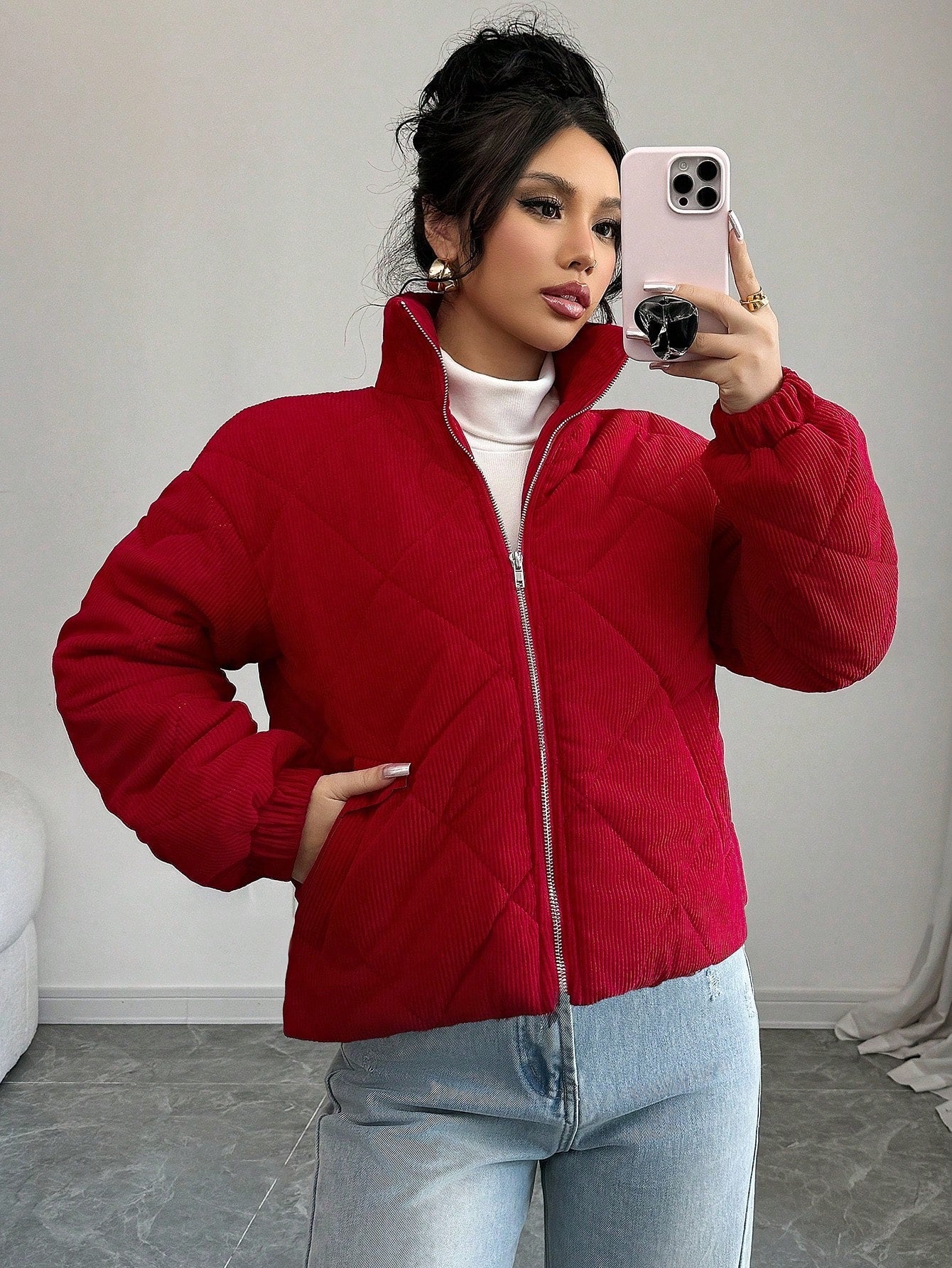 Chiquease Red Short Cotton Padded Padded Coat For Women, New Winter Clothes Style For New Year Clothes Fall Cloth For Women