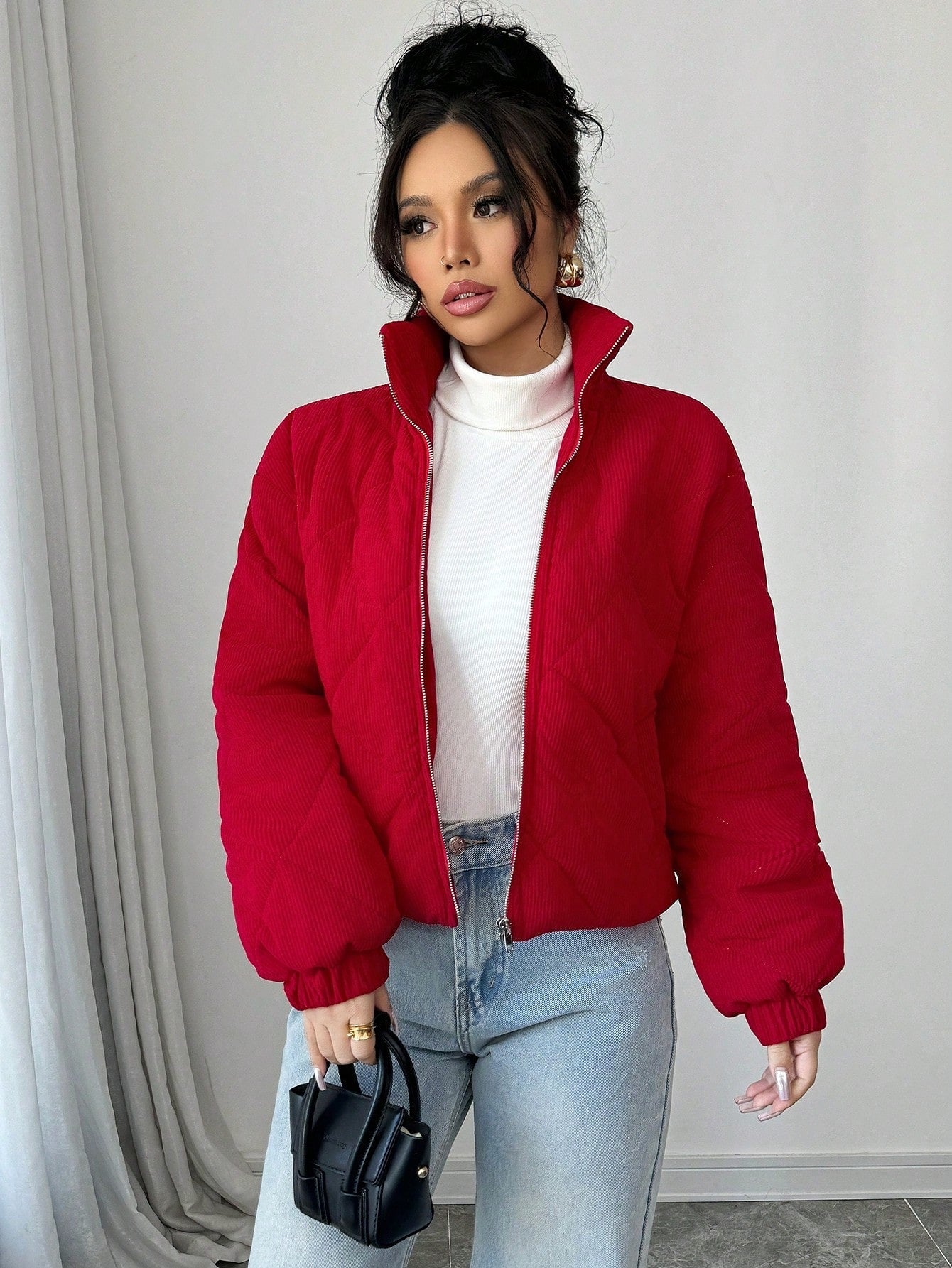 Chiquease Red Short Cotton Padded Padded Coat For Women, New Winter Clothes Style For New Year Clothes Fall Cloth For Women