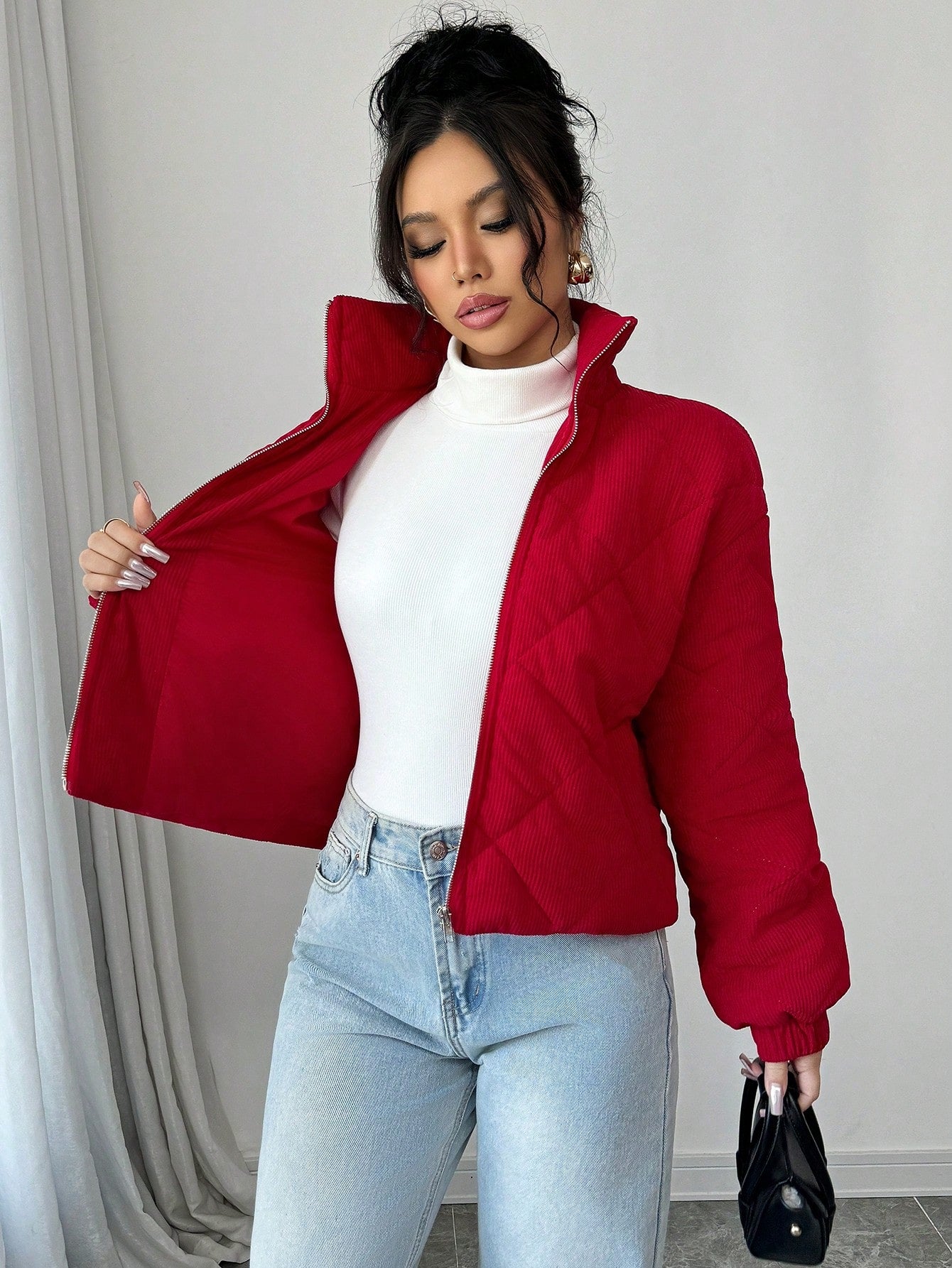 Chiquease Red Short Cotton Padded Padded Coat For Women, New Winter Clothes Style For New Year Clothes Fall Cloth For Women