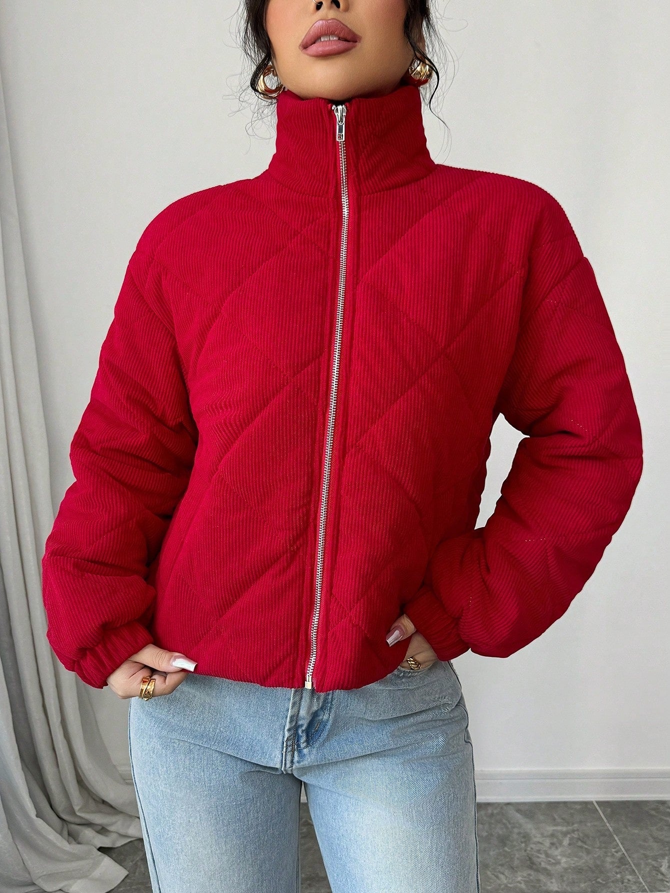Chiquease Red Short Cotton Padded Padded Coat For Women, New Winter Clothes Style For New Year Clothes Fall Cloth For Women