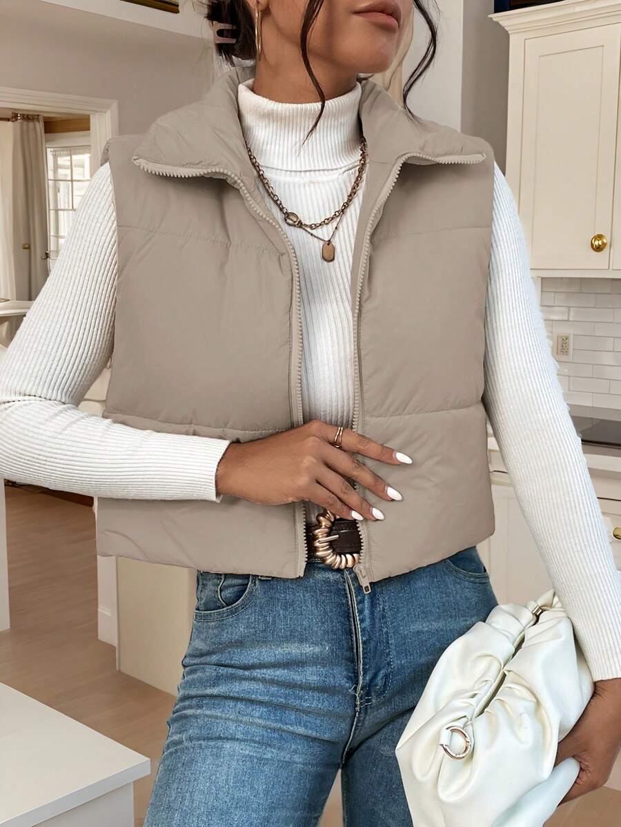 EZwear Women's Down Quilted Collared Sleeveless Jacket, Winter, Women's Sleeveless Zip-Up Casual Warm Padded Coat, Winter Women Coat, Black Jacket, Winter Women Clothes, Black Coat, Retro, Elegant Women, Festival Clothes, Business Casual Women,